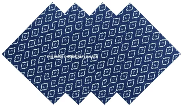 Blue Ikat Hand Printed 100%Cotton Fabric Dining Table Napkins Indian Set 6 Pcs