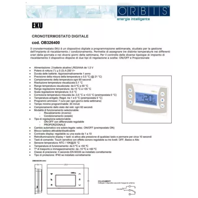 Thermostat Programmable ORBIS Eku Blanc OB326400 Touch Hebdomadaire Batterie 2