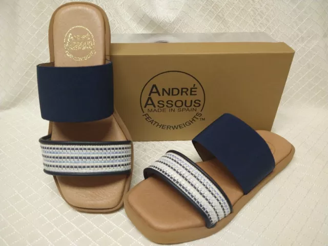 NIB Andre Assous Featherweights Sandal Slide Navy Blue US Womens Sz 6 & 8 Spain