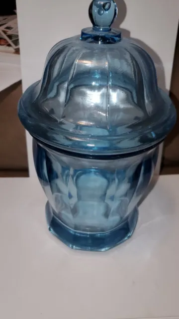 Indiana Glass 10 Inch Blue Apothecary Jar With Lid. Cookies or Candy
