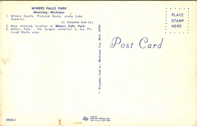 Miners Falls Park Munising Michigan Multi View Map Cities Chrome Postcard 2
