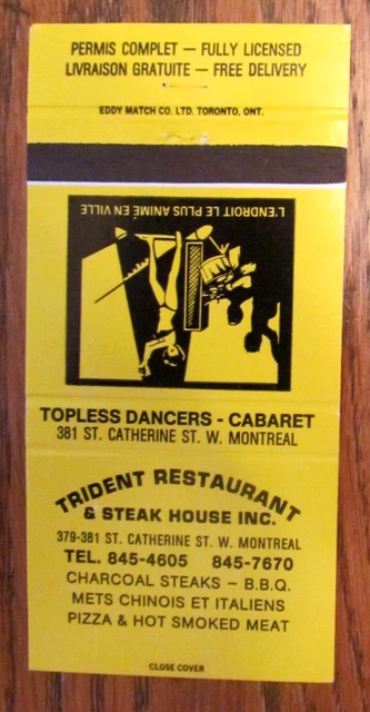 Girlie: Trident Gentleman's Strip Club Matchbook Cover (Montreal, Quebec) -D23 2
