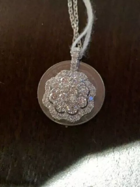 18K White Gold Finish 2Ct Round Cluster Diamond Necklace Art Dec Free Chain 3
