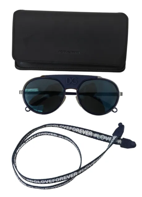 Dolce & Gabbana Blue Strap Aviator Shades DG2210 Gunmetal Sunglasses One Size