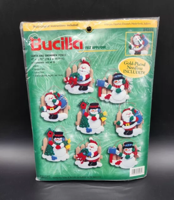 Kit de apliques adorno de fieltro Bucilla Santa y muñecos de nieve juego de 8 2000 #84264