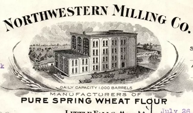 1915 Little Falls Minnesota Northwestern Milling Co Flour Billhead Invoice Z663