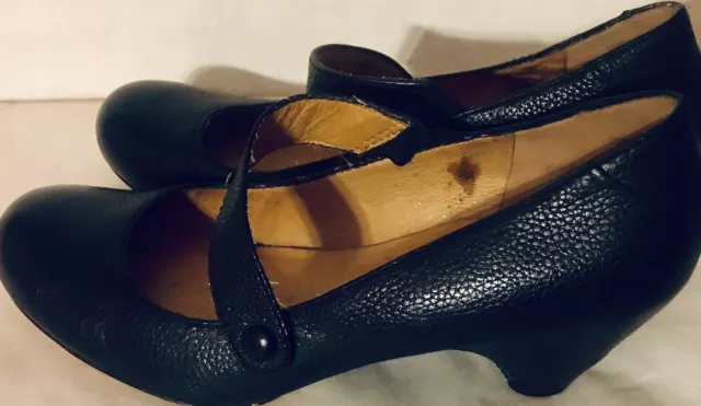 Ciao Bella Women’s 9 Black Leather Mary Jane Classic Block Heel Pump Shoe