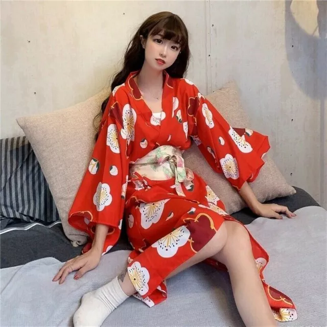 Women Kimono Yukata Japanese Sakura Bathrobe Floral Sleepwear Retro Cosplay