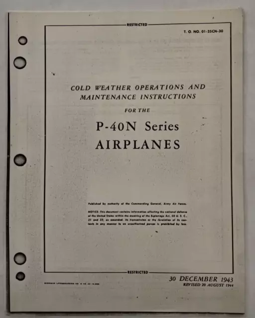 Curtiss P-40N Series Airplanes Cold Weather Operations & Maintenance Instruction