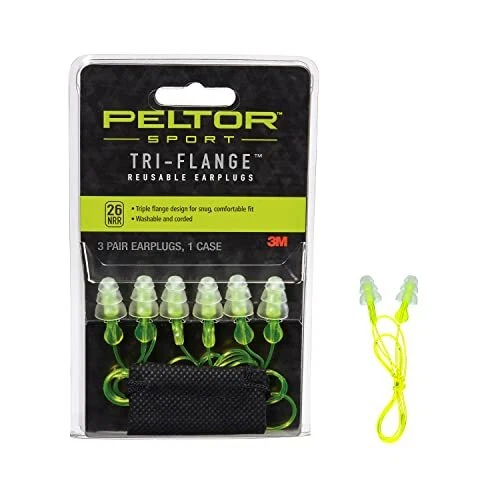 3-Pair Per Pack Tri-Flange Corded Reusable Earplugs