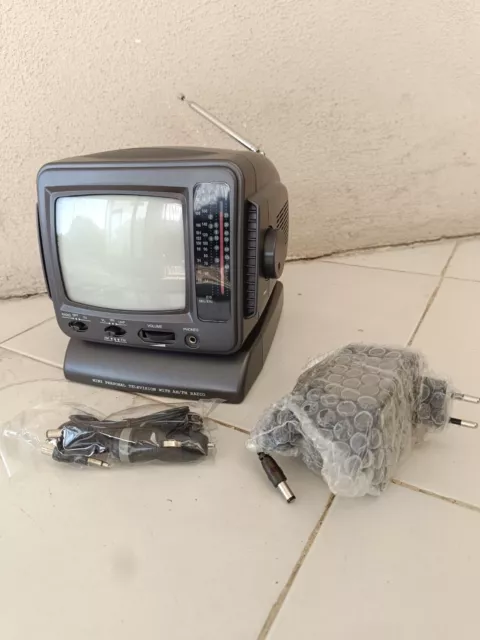 Mini televisore televisore portatile 5,5" bianco e nero con radio FM/AM vintage