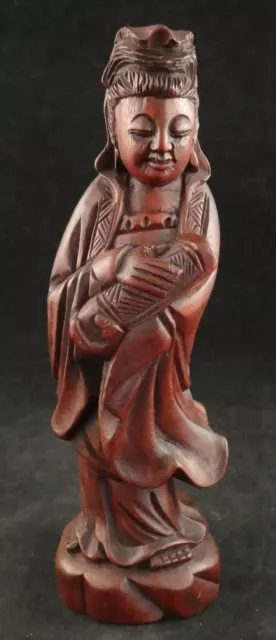 Antique Chinese Carved Rosewood Quan Yin on attached base. 8 3/8” tall.