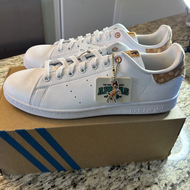 Women Disney Bambi Stan Smith sz 11 White/Tan Heel, White Laces, Bambi Keychain