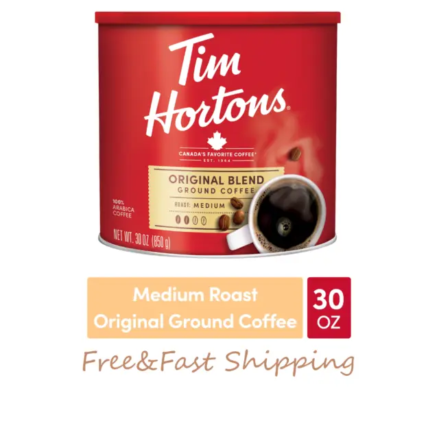 Tim Hortons Original Blend Ground Coffee, 100% Arabica Medium Roast, 30 oz Canis