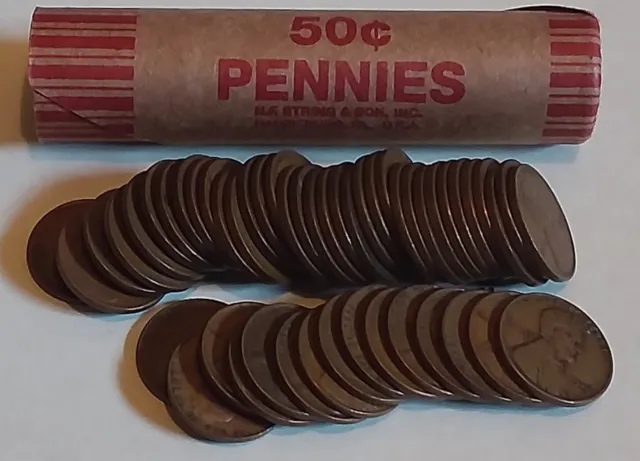 One Roll 1956 D  Wheat Pennies Old Antique Vintage  Lincoln Cent American Coins!