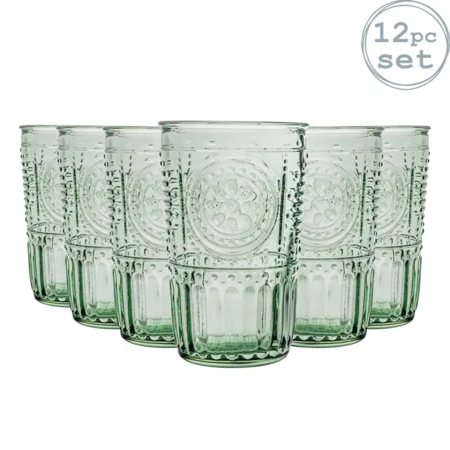 12x Highball Glasses Set Italian Drinking Glass Tumbler Tumblers Green 340ml