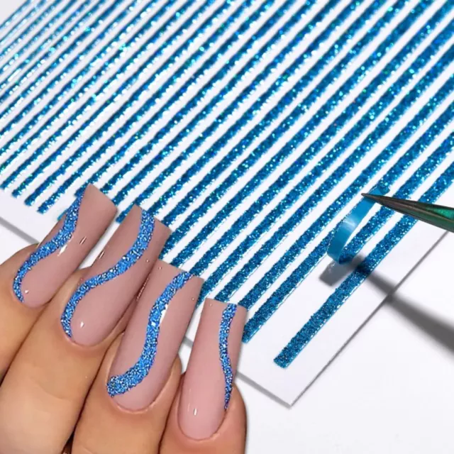 Streifen Nail Art Aufkleber 3D Glitzerlinien Nagelstickets Nagelaufkleber Nägel Kunst