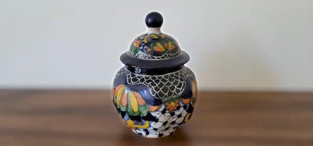 Talavera Pedro Ceramic Jar With Lid Mexican Pottery Made By La Corona