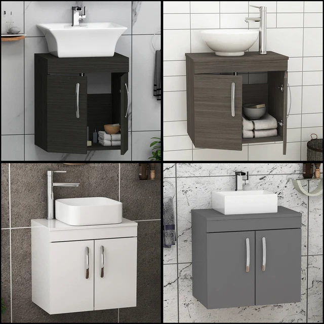 BATHROOM WORKTOP VANITY Unit Countertop Basin Sink 2 Door Wall Hung £