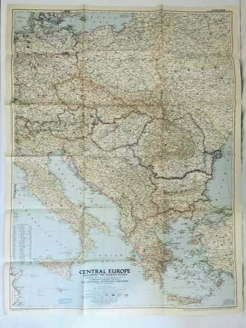 1951 September National Geographic Vintage Original Map of CENTRAL EUROPE