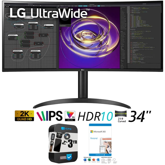 LG 34& CURVED UltraWide QHD IPS Display PC Monitor +Microsoft 365 +3Yr