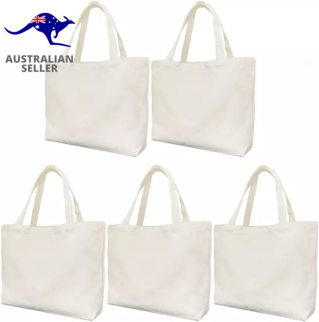 5 Pcs Reusable Canvas Tote Bags, Large Grocery Shopping Bag Tote Lightweight