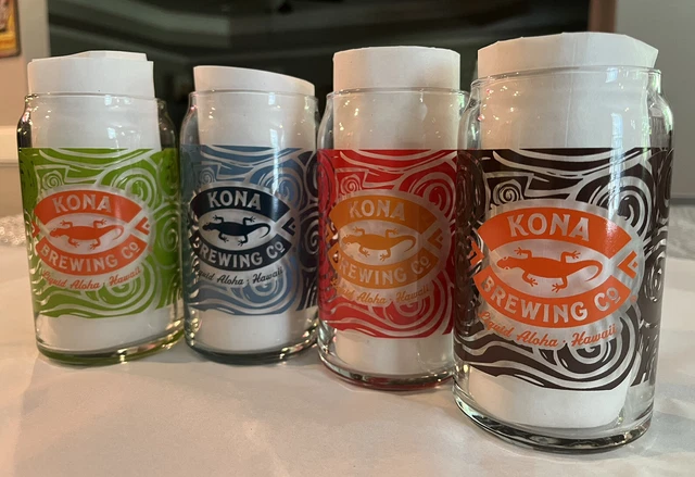 (4) KONA BEER Glasses! LIQUID ALOHA Hawaii Big Wave Rare Special Edition NICE!!