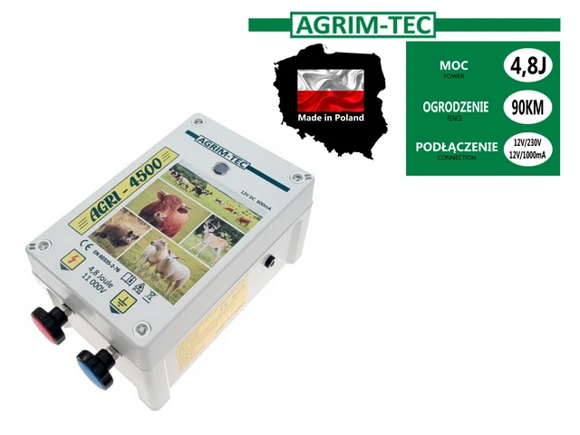 AGRI- 4500 Weidezaungerät 4,8Joule, Elektrozaungerät 12V/230V ,90 km,
