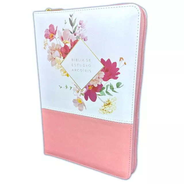 Biblia de Estudio Arco Iris para Mujer con Cierre RV1960 rosa floral con indice