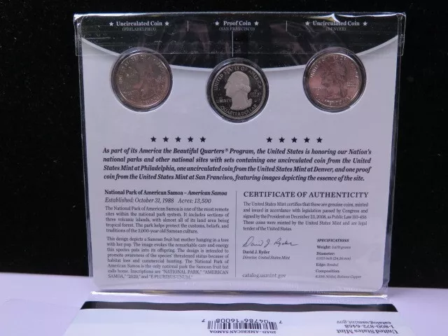 2020 America the Beautiful, 3 Coin Quarter Set. 'Bat', N.P. Samoa, #13935 2