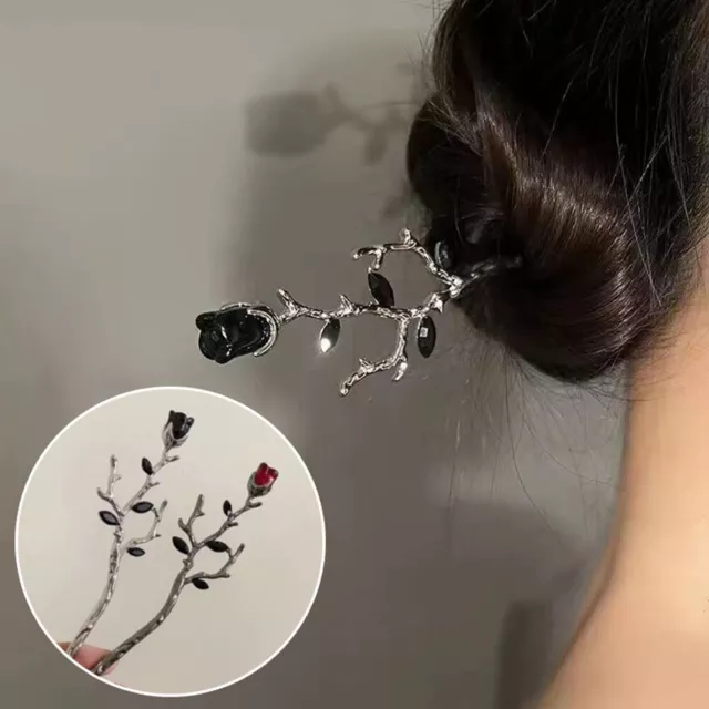 Chinese Traditional Hanfu Hair Forks Rose Flower Hair Stick Hair Accessories DIY
