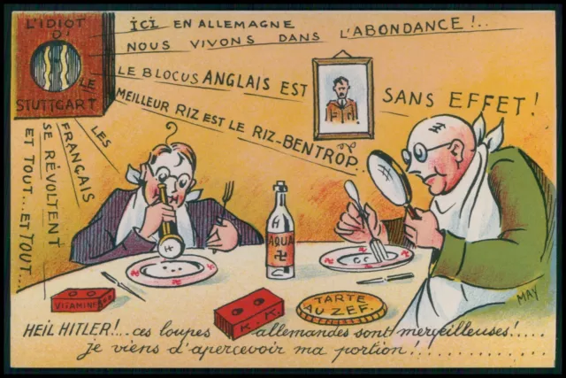 art May Germany abondance WWII ww2 war anti nazi humor original 1940s postcard
