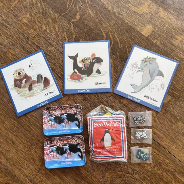 Vintage Sea World Souvenir Lot Puzzles Pins Trays Inflatable Penguin