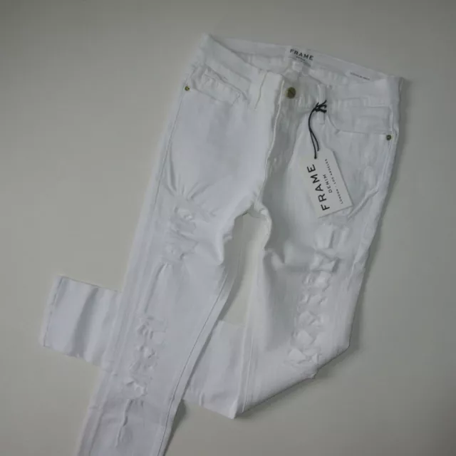 NWT FRAME Le Skinny de Jeanne in Blanc Color Rip Destroyed Stretch Jeans 31 2