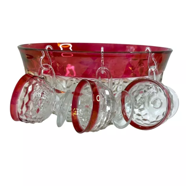 Whitehall Ruby Flash Crystal by Colony Indiana Punch Bowl and Cups 12pc + Hooks 2