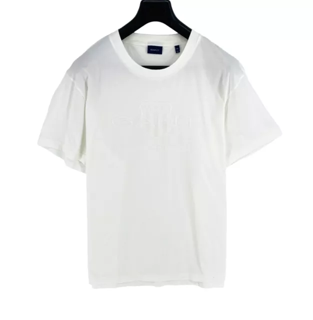 GANT Hommes Blanc Tonal Archives Bouclier Ras Cou Court Manches T Shirt Size 4XL