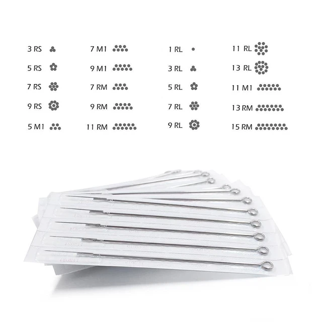 100pcs Assorted Tattoo Needles 23 Sizes Disposable Sterile Needle RL RS M1 RM