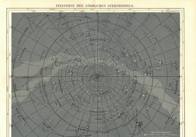 Fixsterne des nördlichen Sternenhimmels, alte Karte, Lithographie um 1900 (L260)