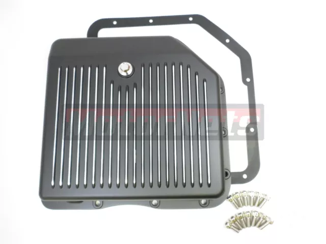 Chevy Black Aluminum Finned TH-350 TH350 Turbo 350 Transmission Pan Trans HotRod