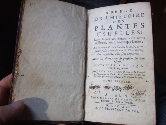 Lot livres anciens, 1715 1 Volume, histoire des plantes usuelles
