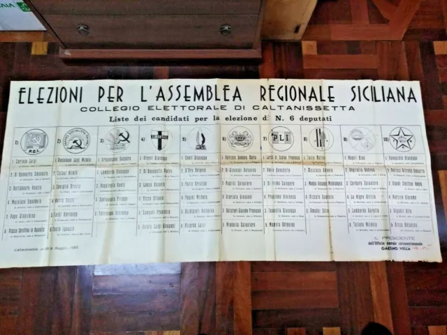 1955 manifesto candidati elezioni ASSEMBLEA REGIONALE SICILIANA - CALTANISSETTA