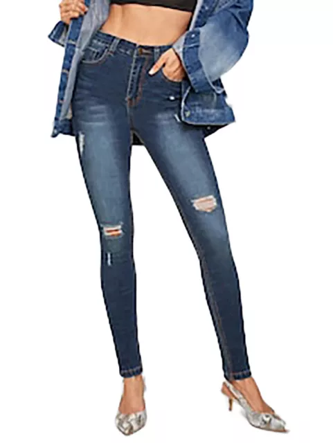 Jeans aderente vita alta con strappi denim elasticizzato skinny