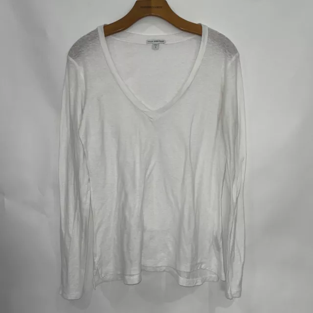 James Perse Long Sleeve V-neck Tee Size 3 Large White Cotton Blend