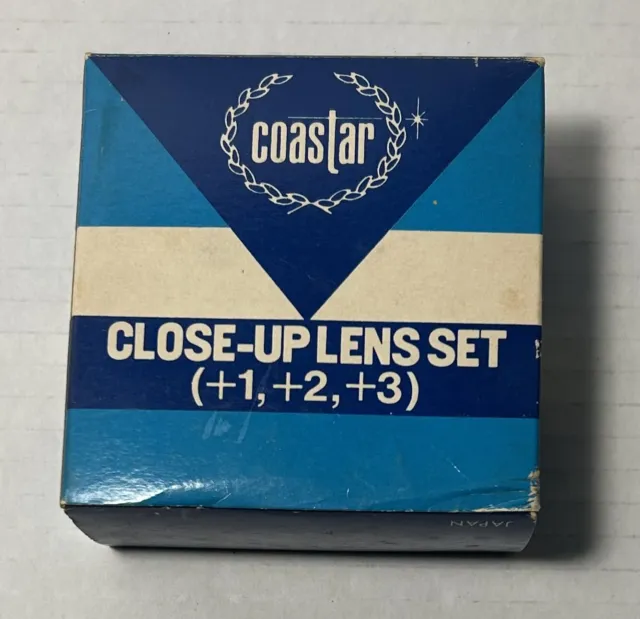 Juego de lentes de primer plano vintage para cámara Coastar +1,+2, +3 ¡Nuevo increíble nunca abierto!