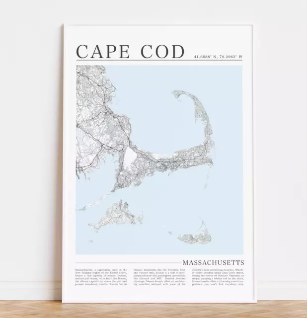 Cape Cod Map Print, Cape Cod Home Decor, Cape Cod Beach Home, Cape Cod Gift