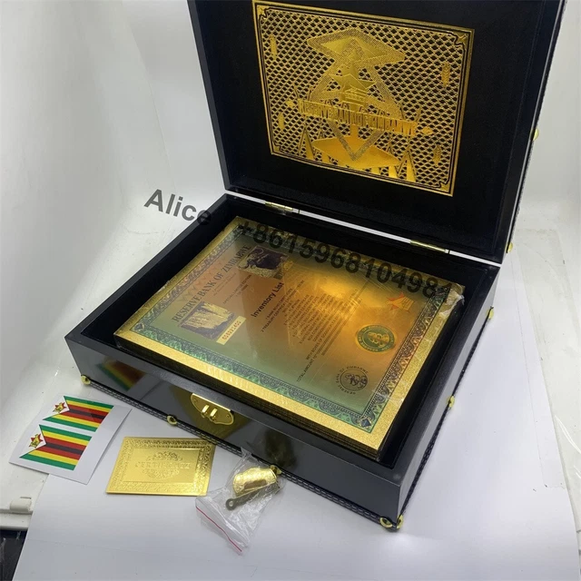 100pc Zimbabwe Googolplex Containers Gold Banknote Certificate UNC Note In box