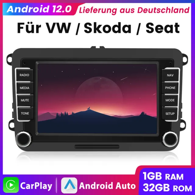 7" Android 12 Autoradio Carplay 2+32G GPS Navi BT DAB+ Für VW Skoda Golf V Caddy