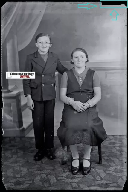 Famille,Figuren,Platte Gläser Foto,Negativ Schwarz & Weiß 10x15 CM,Frankreich