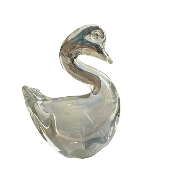 Swan Art Glass Crystal Clear Paperweight Figurine 3.5”x 2.5”