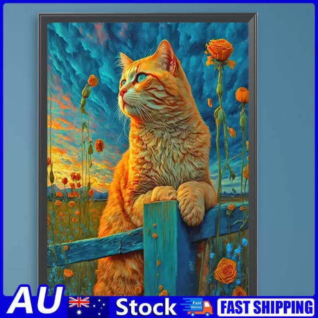 AU Paint By Numbers Kit DIY Oil Art Orange Cat on Fence Picture Home Decor 30x40